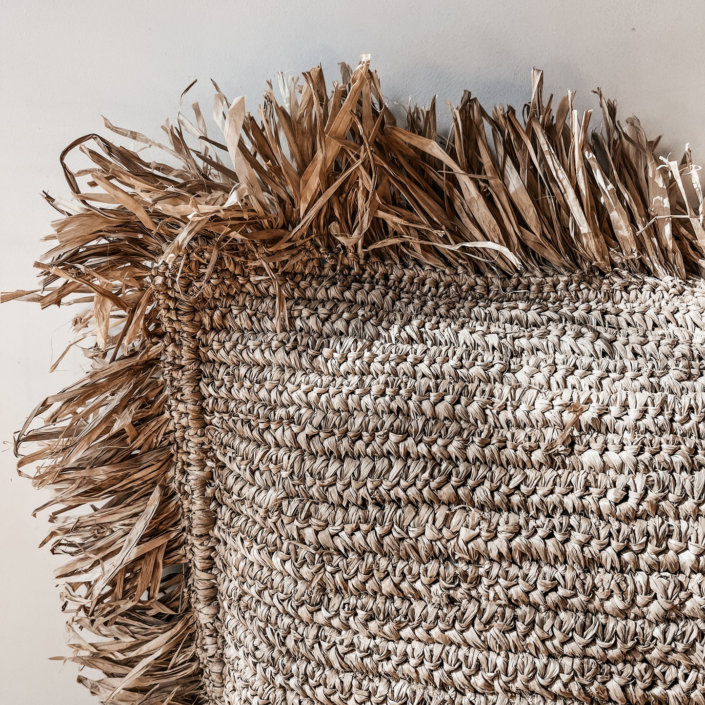 Natural Square Raffia Cushion Cover with fringe 50x50