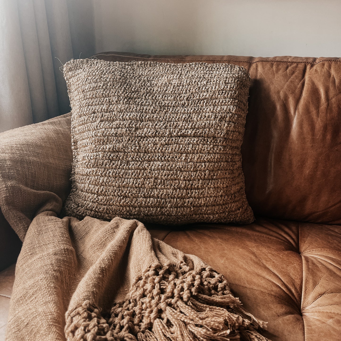 Natural Raffia Square Cushion Cover