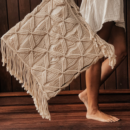 Hand-woven macrame cushion cover