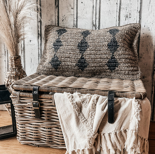 Rectangle Raffia Cushion Cover / Natural & Black